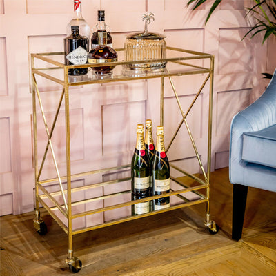 Glamorous Two-Tier Gold Bar Cart Drinks Trolley
