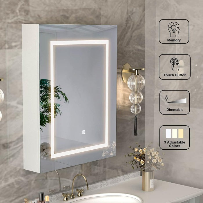 Glendine Compact Frameless Bathroom Mirror Cabinet with LED