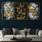 Glittering Butterflies In Cosmic Galaxy Floating Frame Crystal Wall Painting Set of 3
