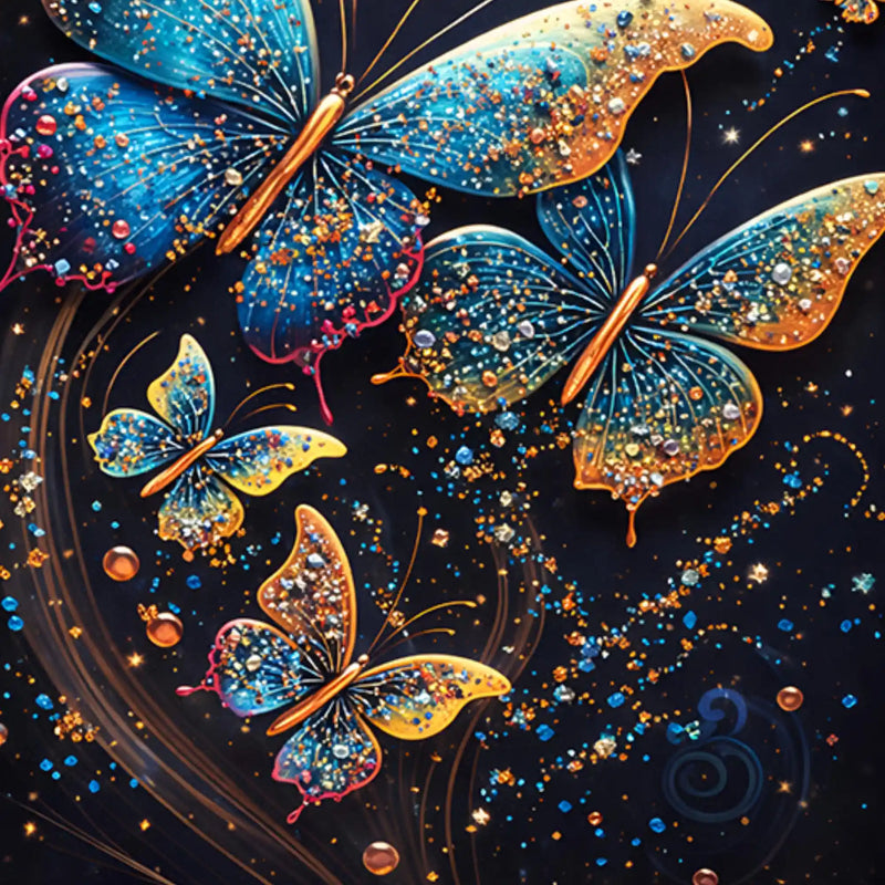 Glittery Cosmic Butterfly In Galaxy Floating Frame Crystal Wall Painting Set of 3