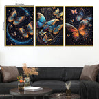 Glittery Cosmic Butterfly In Galaxy Floating Frame Crystal Wall Painting Set of 3