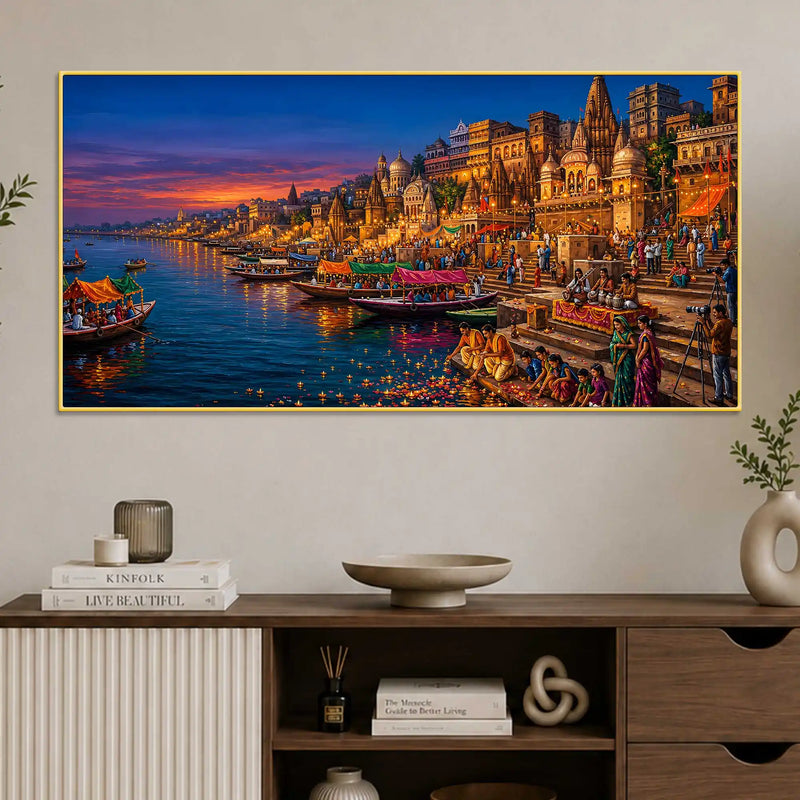 Glorious Banaras Riverside Celebration Painting for Home Decor
