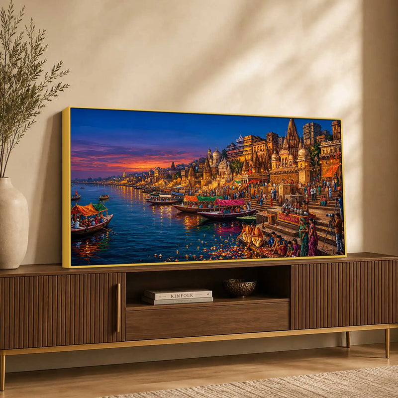 Glorious Banaras Riverside Celebration Painting for Home Decor