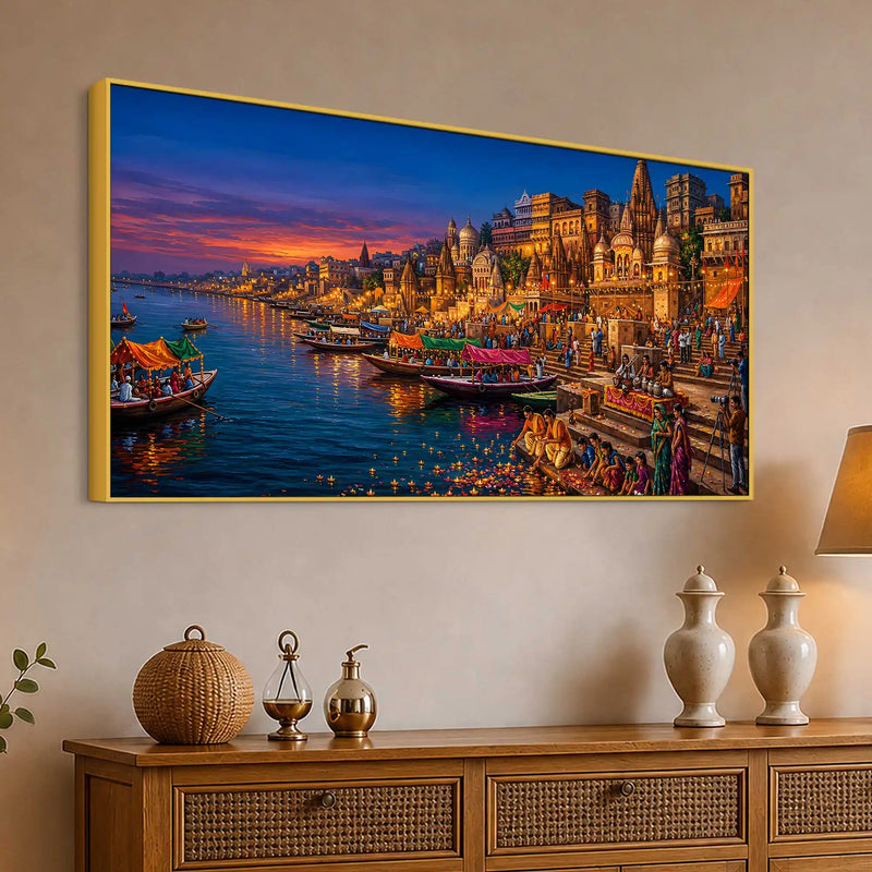 Glorious Banaras Riverside Celebration Painting for Home Decor