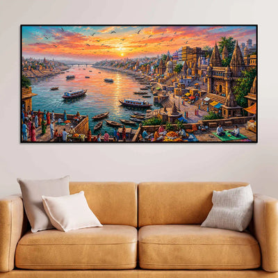 Glorious Kashi Temple Riverside Painting for Entryway Décor