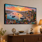 Glorious Kashi Temple Riverside Painting for Entryway Décor
