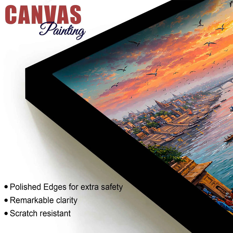 Glorious Kashi Temple Riverside Painting for Entryway Décor
