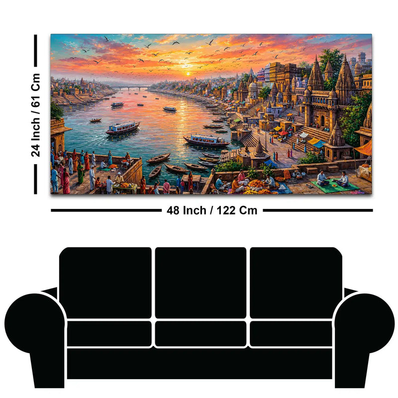 Glorious Kashi Temple Riverside Painting for Entryway Décor