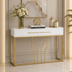 Glossy White Top Console with Modern Gold Detailing