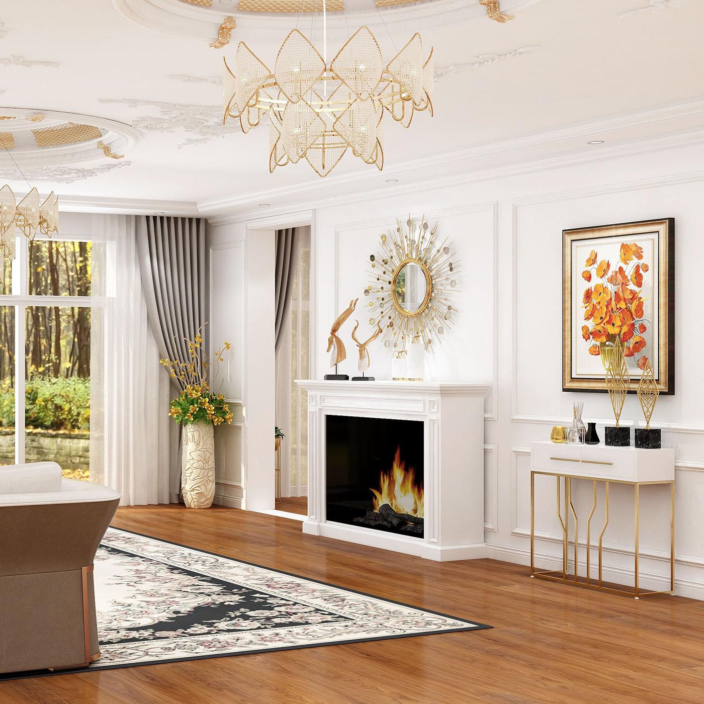 Glossy White Top Console with Modern Gold Detailing