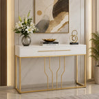 Glossy White Top Console with Modern Gold Detailing