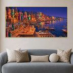 Glowing Kashi Ghats Night Canvas Wall Art Painting
