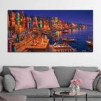Glowing Kashi Ghats Night Canvas Wall Art Painting