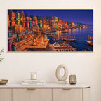 Glowing Kashi Ghats Night Canvas Wall Art Painting