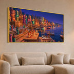 Glowing Kashi Ghats Night Canvas Wall Art Painting