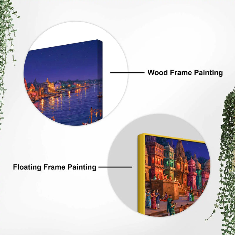 Glowing Kashi Ghats Night Canvas Wall Art Painting