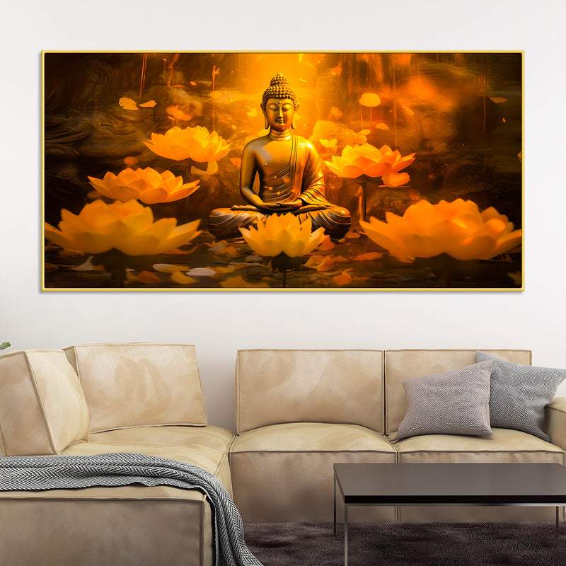 Glowing Lotus Buddha Canvas Painting