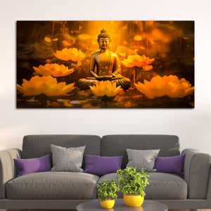 Glowing Lotus Buddha Canvas Painting