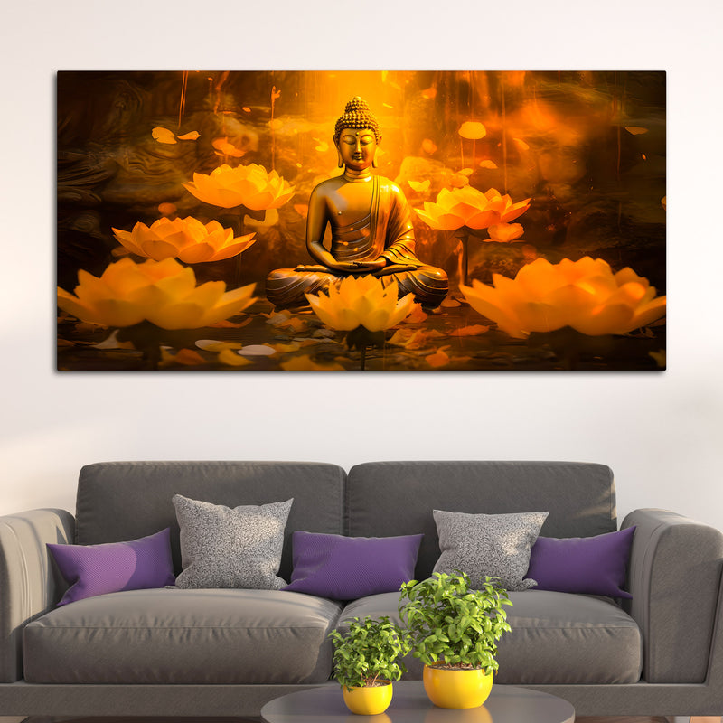 Glowing Lotus Buddha Canvas Painting