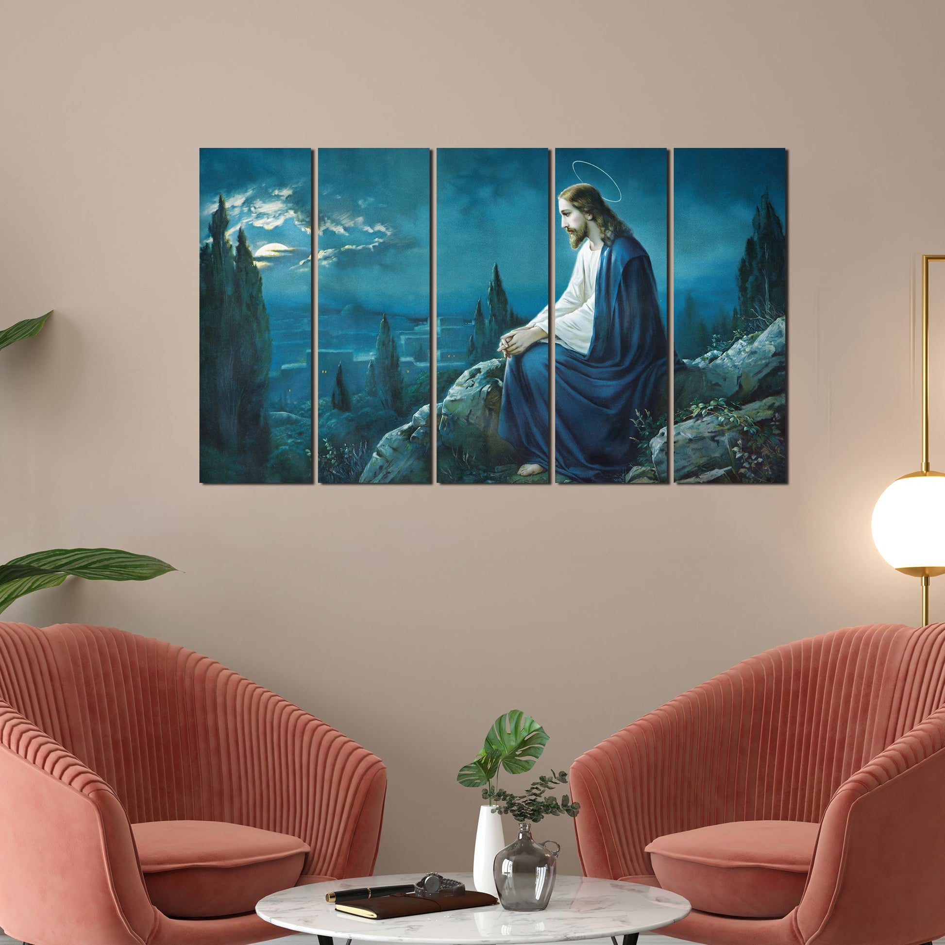 God Jesus in Forest Canvas Wall Painting 5 Pieces