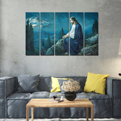 God Jesus in Forest Canvas Wall Painting 5 Pieces