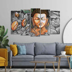 God Buddha Meditating Canvas Wall Painting Set of Five Pieces
