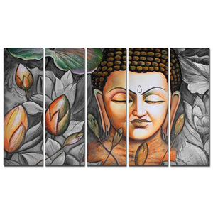 God Buddha Meditating Canvas Wall Painting Set of Five