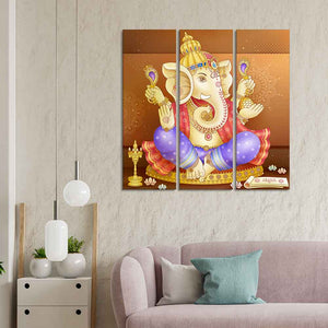 God Ganesha Beautiful Wall Painting of Three Panels