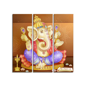 God Ganesha Beautiful Wall Painting of Three Panels