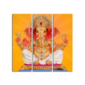 God Ganesha Canvas Wall Painting of Three Panels