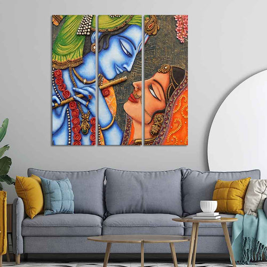 God Radha Krishna Beautiful Wall Painting 3 Pieces