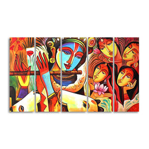 God Radha Krishna Beautiful Wall Painting of Five Pieces