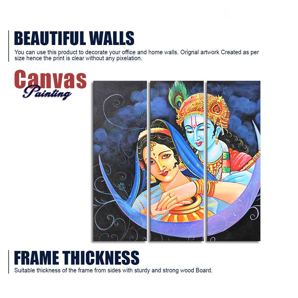 God Radha Krishna Canvas Wall Painting Set of 3 Pieces