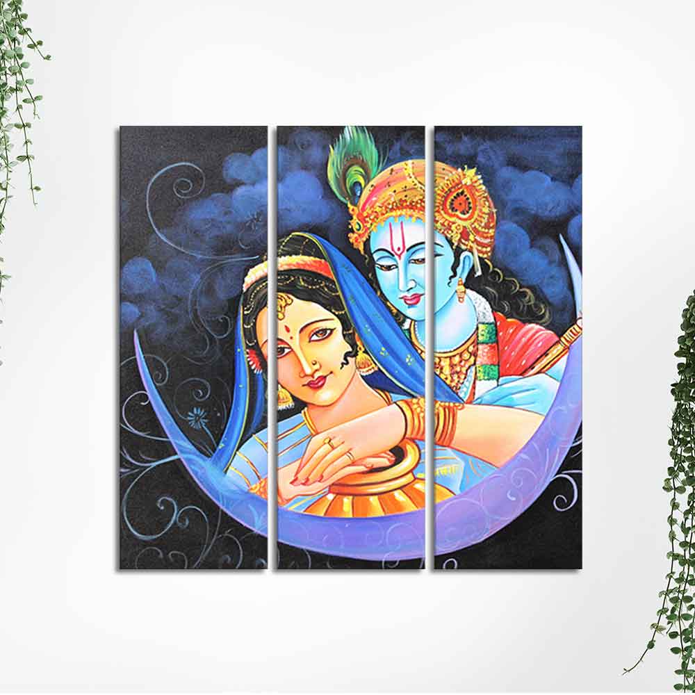 God Radha Krishna Canvas Wall Painting Set of 3 Pieces