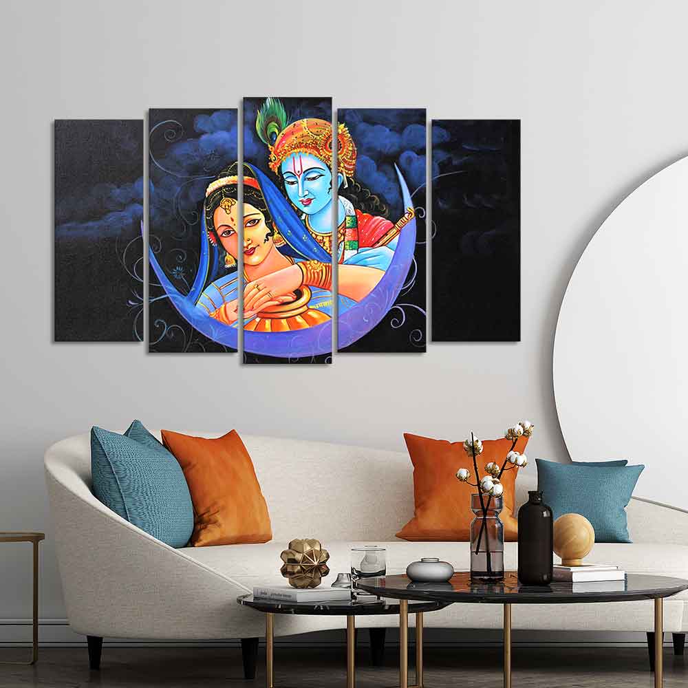 God Radha Krishna Canvas Wall Painting Set of Five