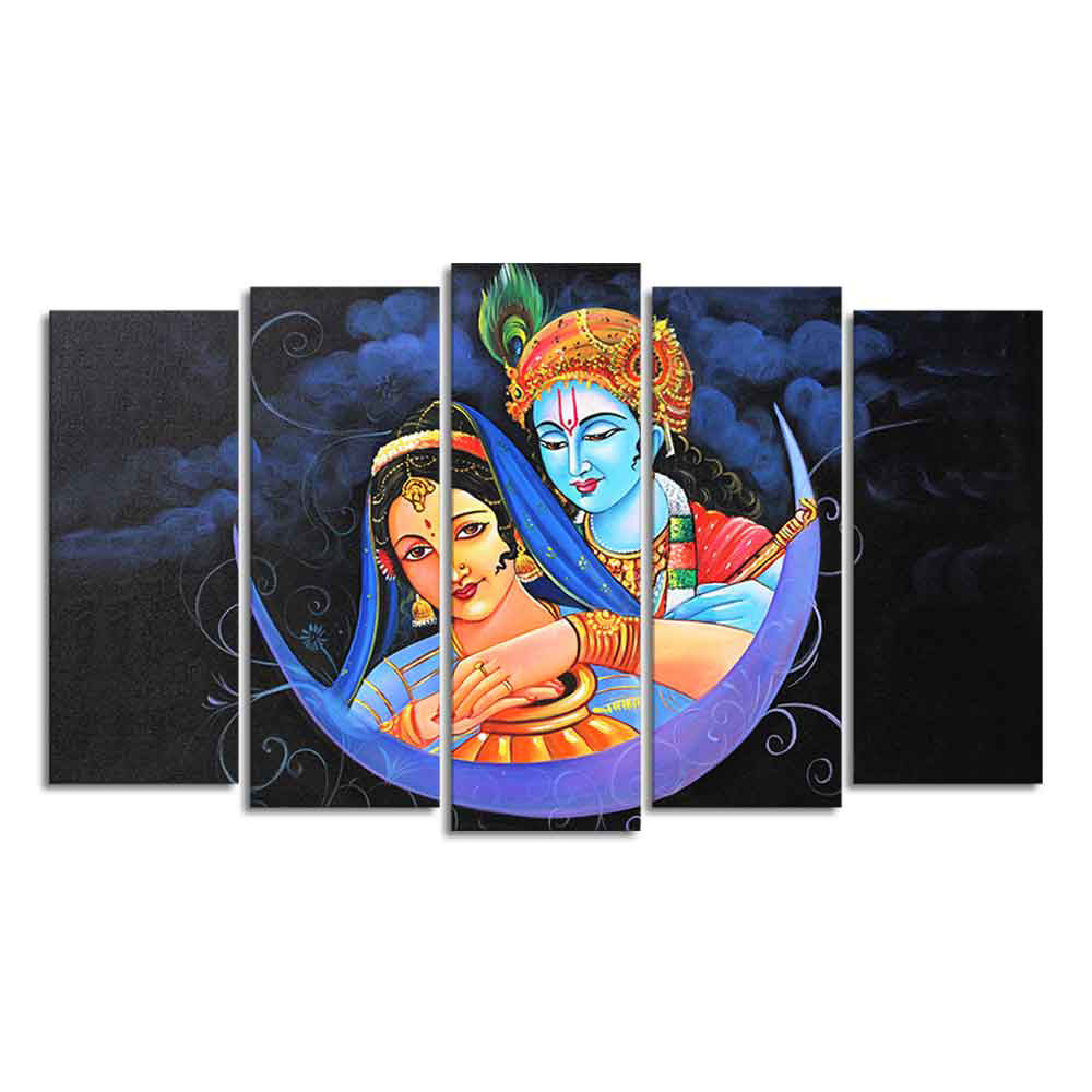 God Radha Krishna Canvas Wall Painting Set of Five