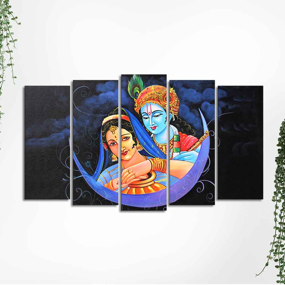 God Radha Krishna Canvas Wall Painting Set of Five