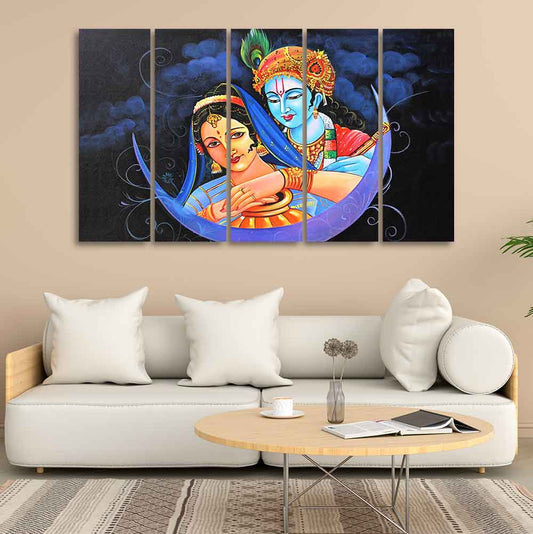 God Radha Krishna Canvas Wall Painting Set of Five Pieces