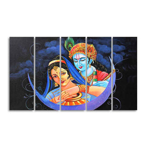 God Radha Krishna Canvas Wall Painting Set of Five Pieces