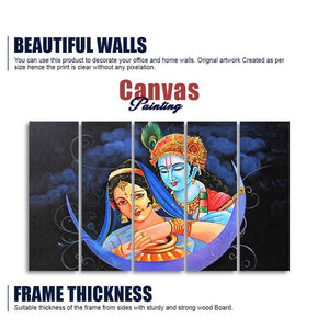 God Radha Krishna Canvas Wall Painting Set of Five Pieces