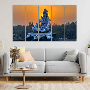 God Shiva Statue Canvas Wall Painting of Five Pieces