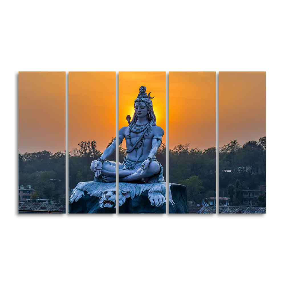 God Shiva Statue Canvas Wall Painting of Five Pieces