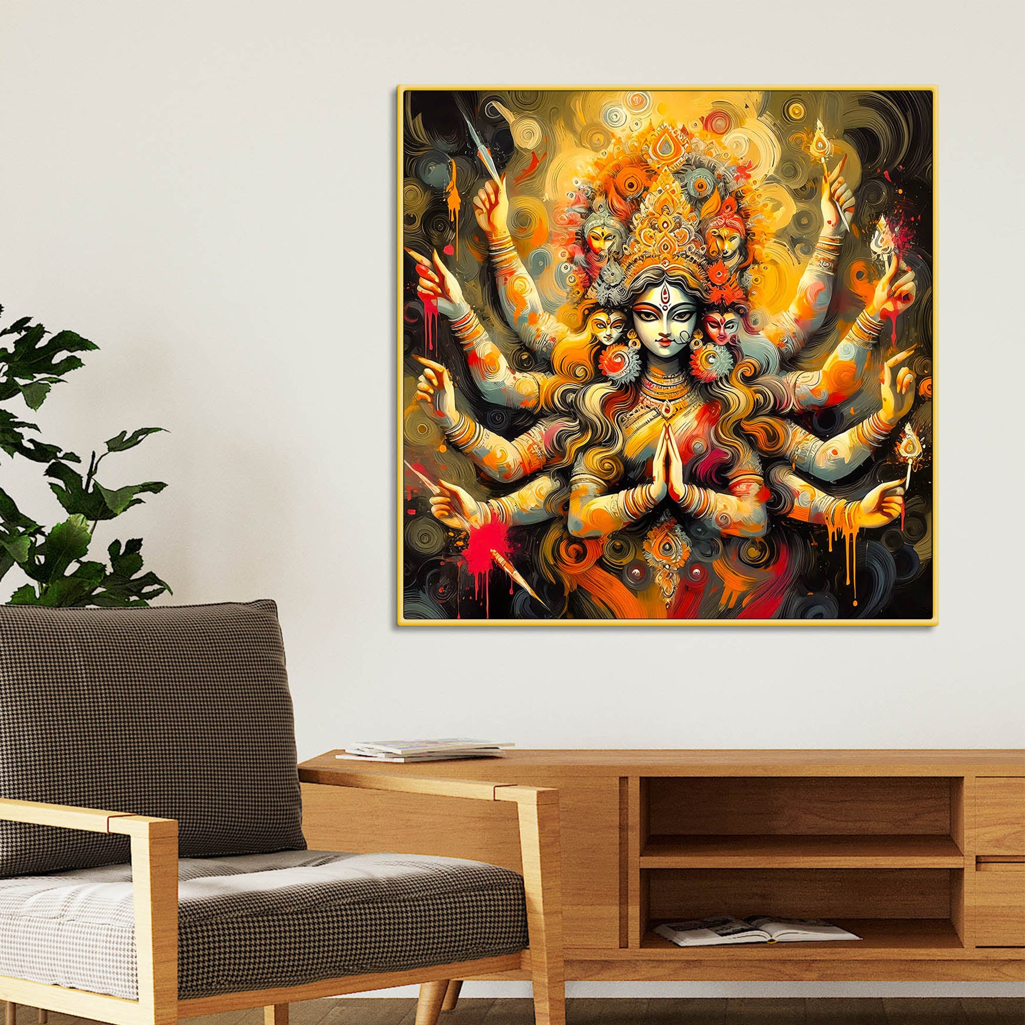 Goddess Durga Abstract Art Canvas Wall Painting