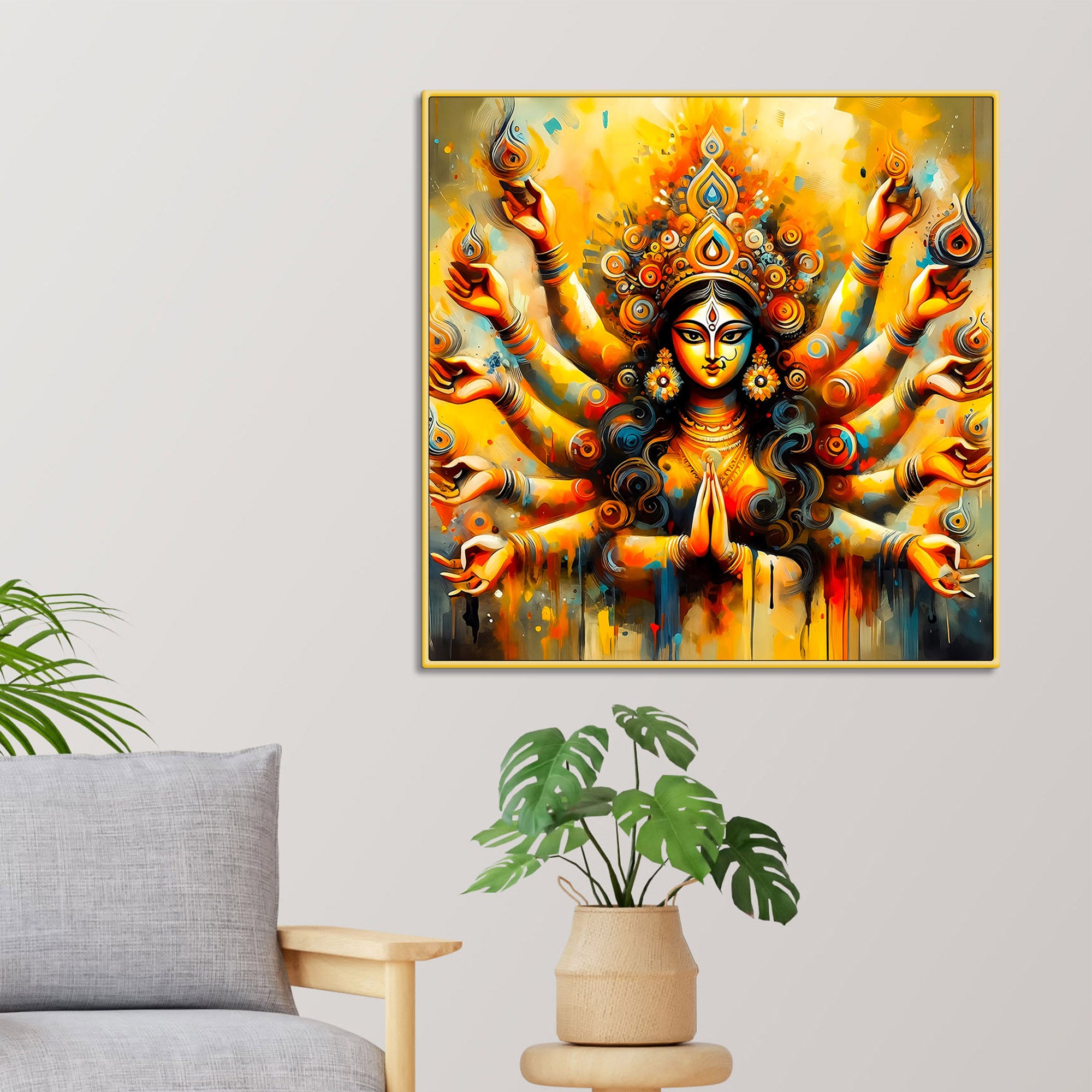 Goddess Durga Vibrant Abstract Art Canvas Wall Painting