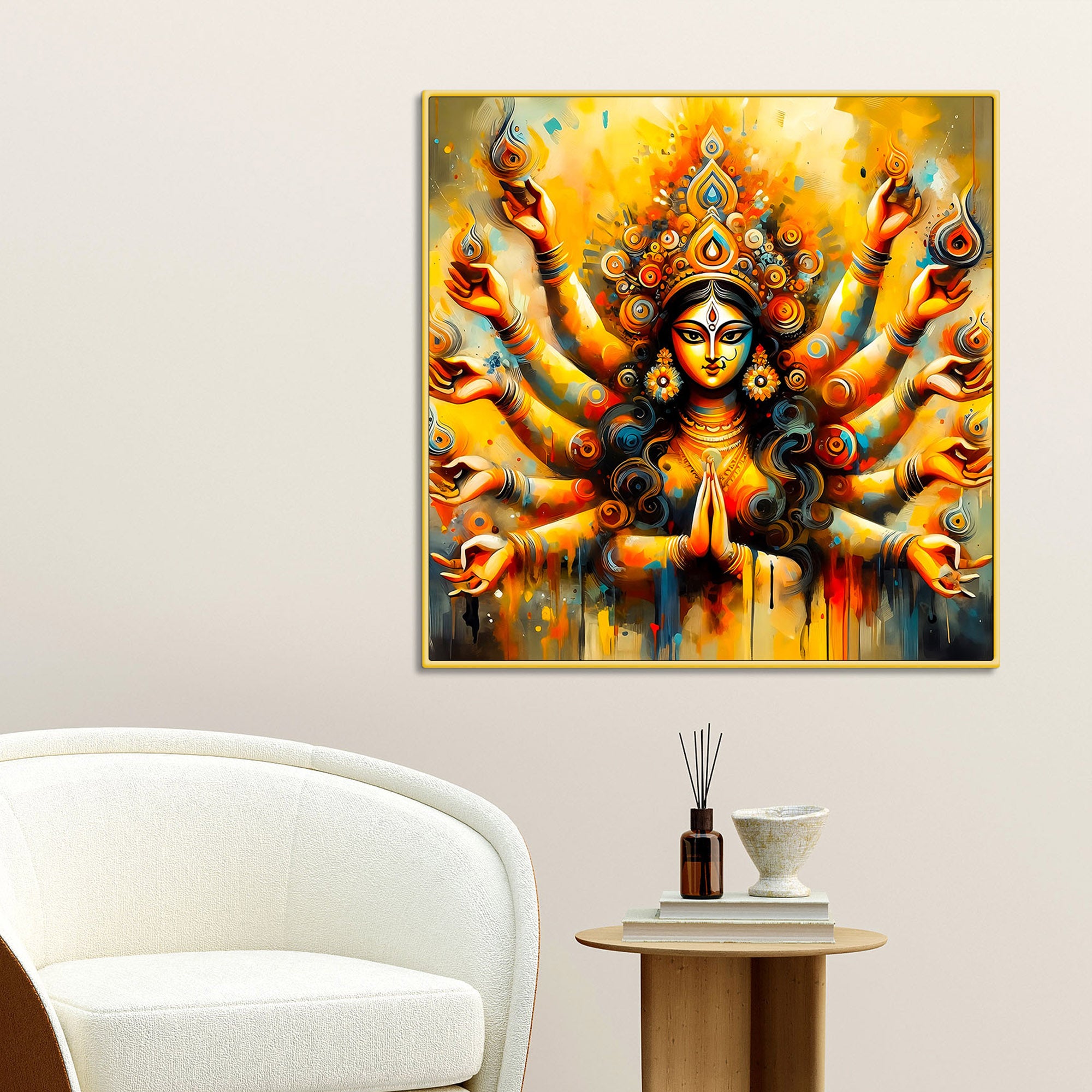 Goddess Durga Vibrant Abstract Art Canvas Wall Painting