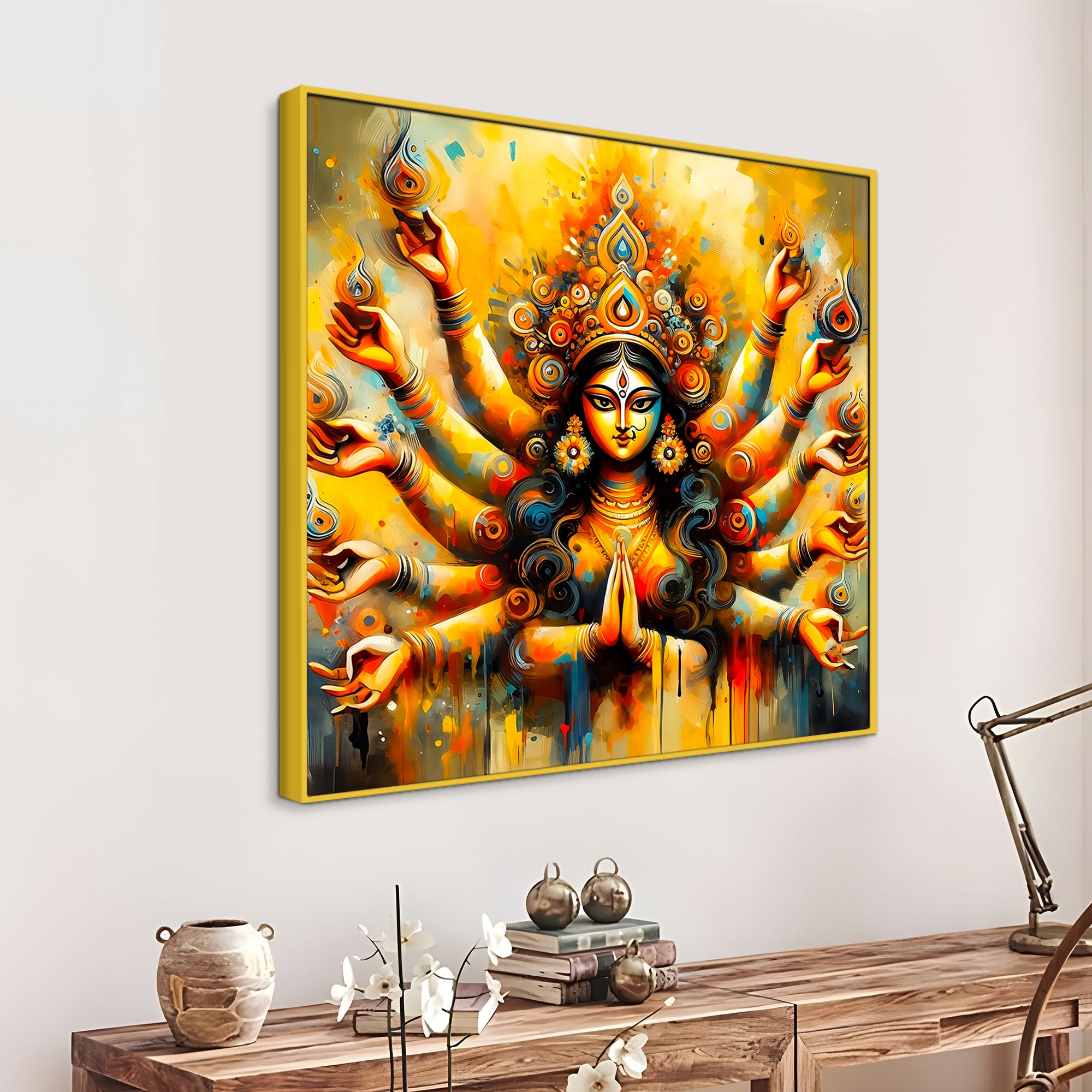 Goddess Durga Vibrant Abstract Art Canvas Wall Painting