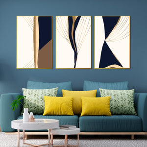 Gold & Black Modern Art Floating Canvas Wall Painting Set of Three