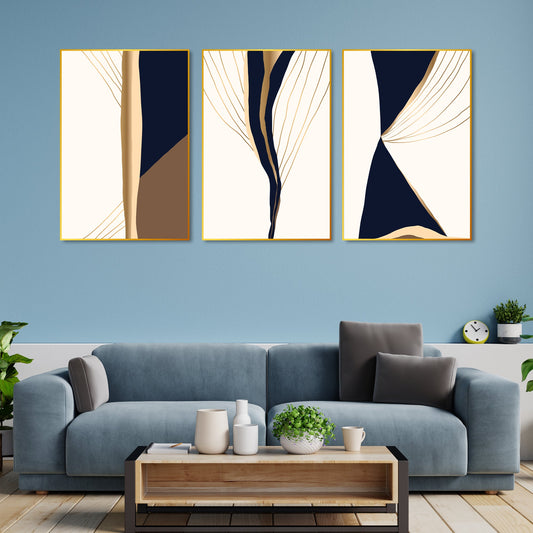 Gold & Black Modern Art Floating Canvas Wall Painting Set of Three