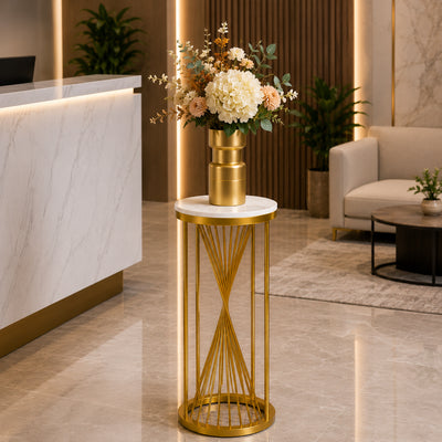Gold Decorative Pedestal Table for Plants, Vases & Home Styling
