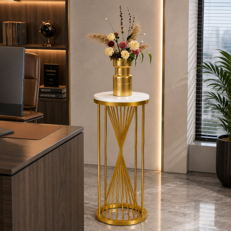 Gold Decorative Pedestal Table for Plants, Vases & Home Styling